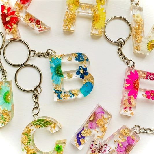 Dried Flower English Letter Key Chain