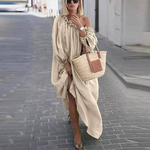 Slash Neck Plus Size Loose Ankle Length Dress