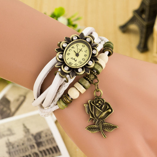 Retro Style Rose Pendant Multilayer Watch