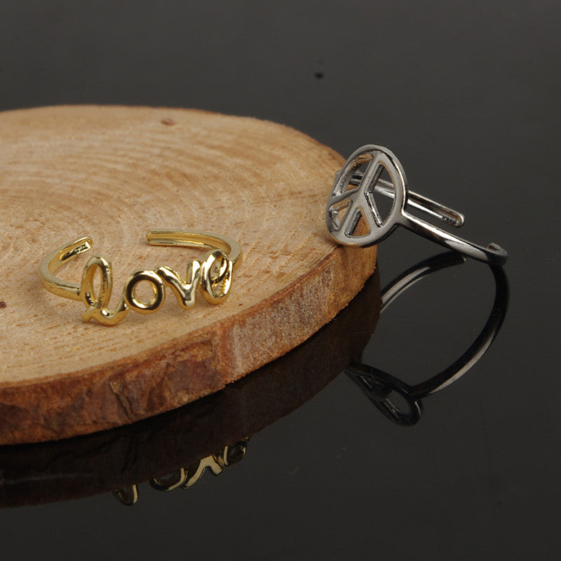 Simple LOVE Peace Symbol Open Foot Ring