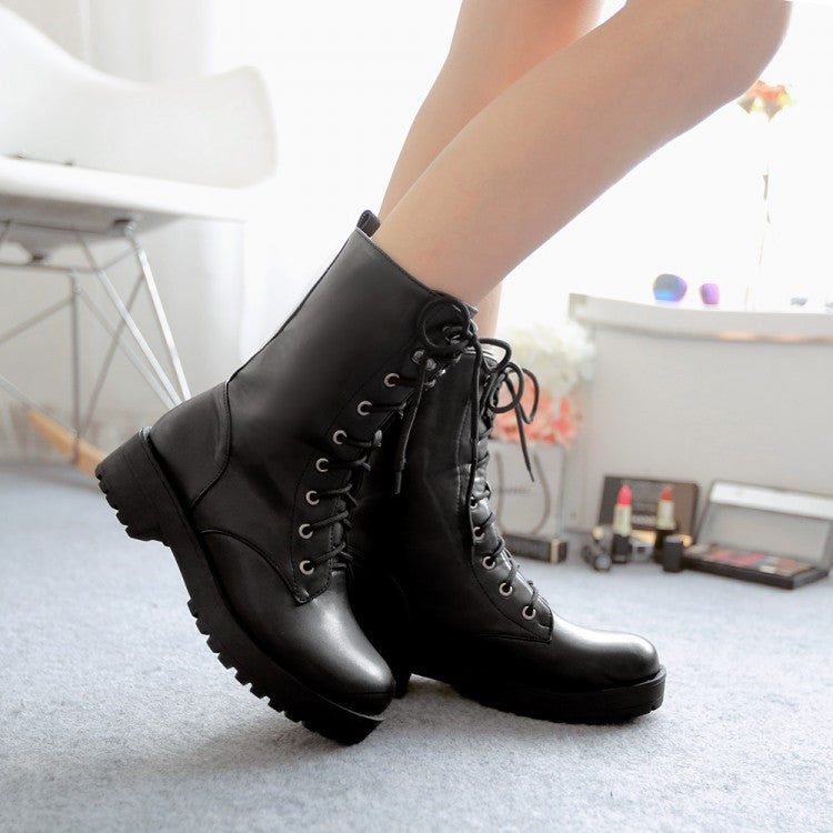 Classic Black Lace Up Flat Short Boots