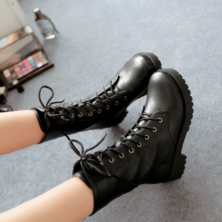 Classic Black Lace Up Flat Short Boots