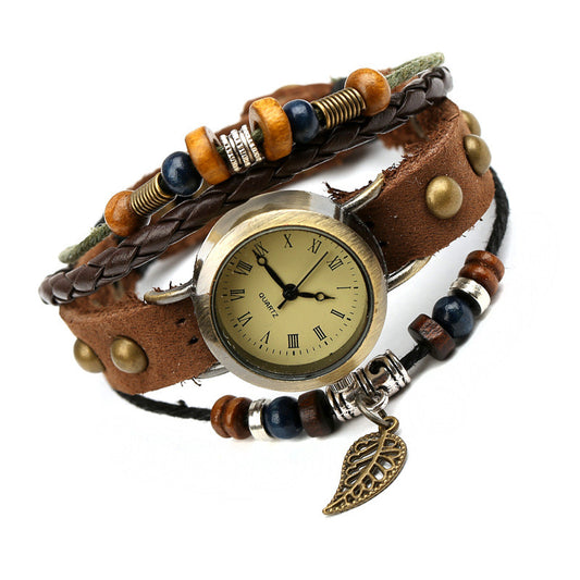 Hollow Out Leaf Rivet Strap Watch