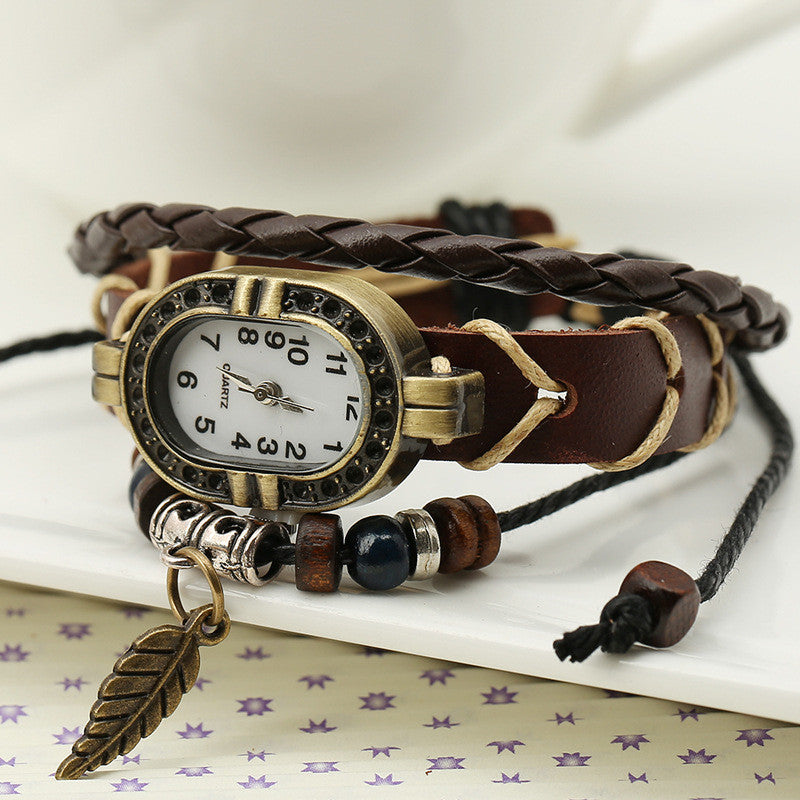 Retro Braided Leather Bracelet Watch