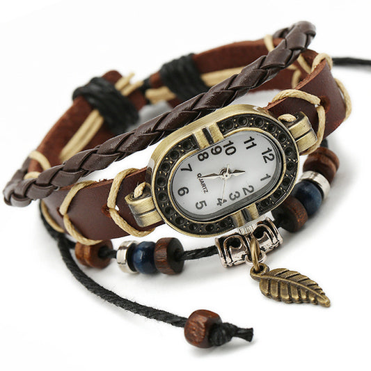 Retro Braided Leather Bracelet Watch