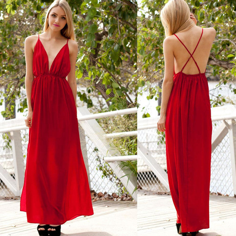 Deep V-neck Straps Split Backless Long Dress - MeetYoursFashion - 6