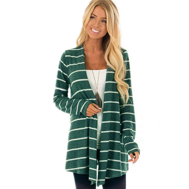 Open Front Striped Knit Cardigan