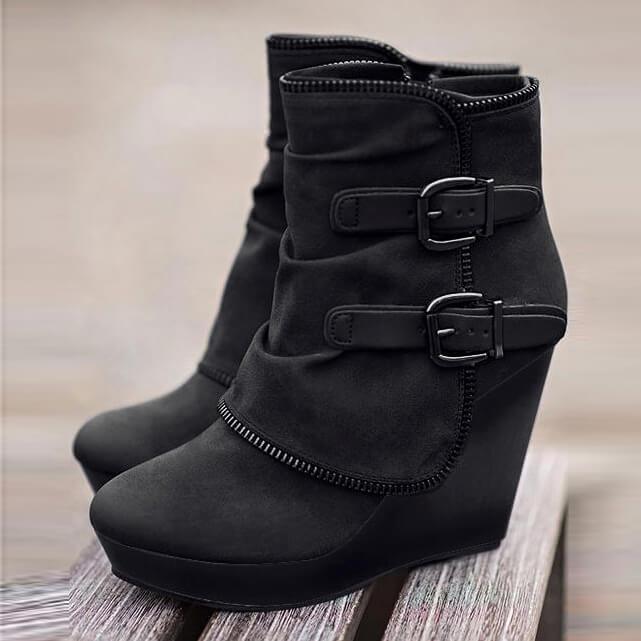 Platform Suede Wedge Ankle Boot