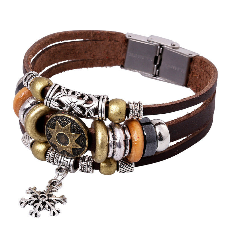 Korea Style Snowflake Leather Bracelet