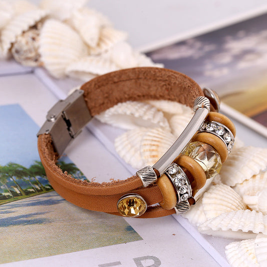 Crystal Beaded Leather Bracelet