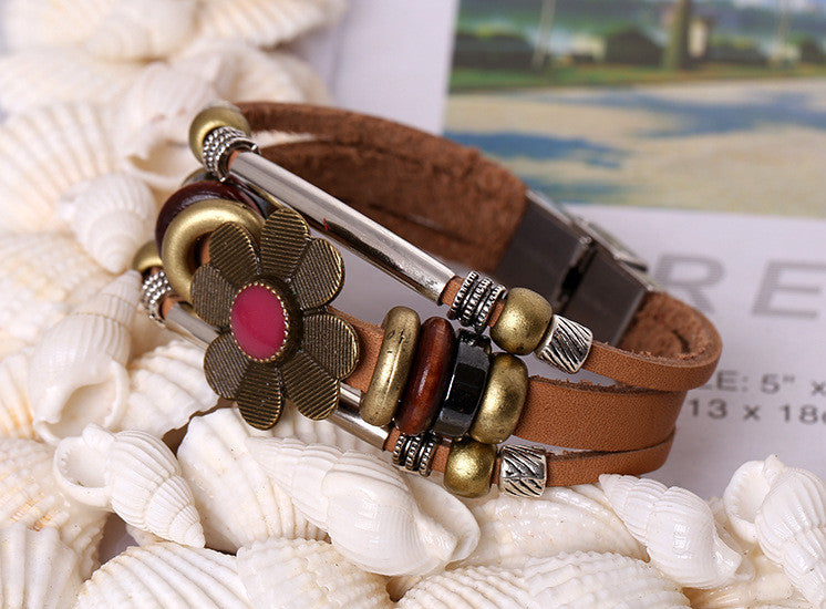 Fashion Flower Multilayer Leather Bracelet