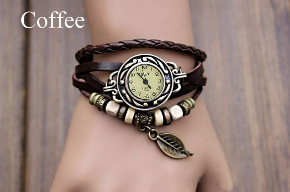 Quartz Weave Wrap Synthetic Leather Bracelet Women's Wrist Watch