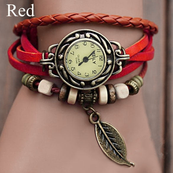 Quartz Weave Wrap Synthetic Leather Bracelet Women's Wrist Watch