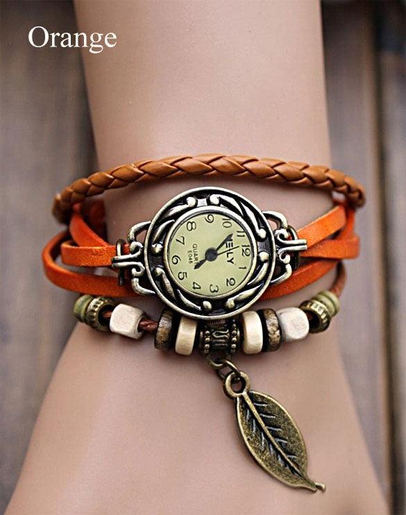 Quartz Weave Wrap Synthetic Leather Bracelet Women's Wrist Watch