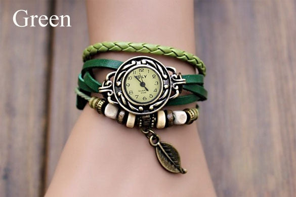 Quartz Weave Wrap Synthetic Leather Bracelet Women's Wrist Watch