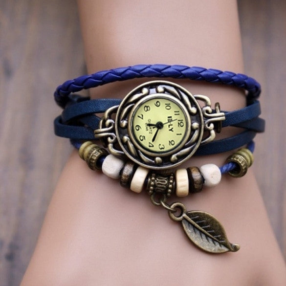 Quartz Weave Wrap Synthetic Leather Bracelet Women's Wrist Watch