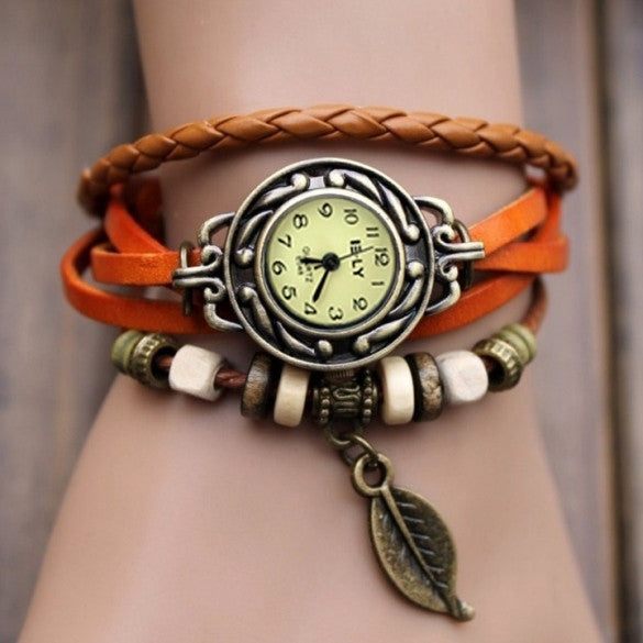 Quartz Weave Wrap Synthetic Leather Bracelet Women's Wrist Watch