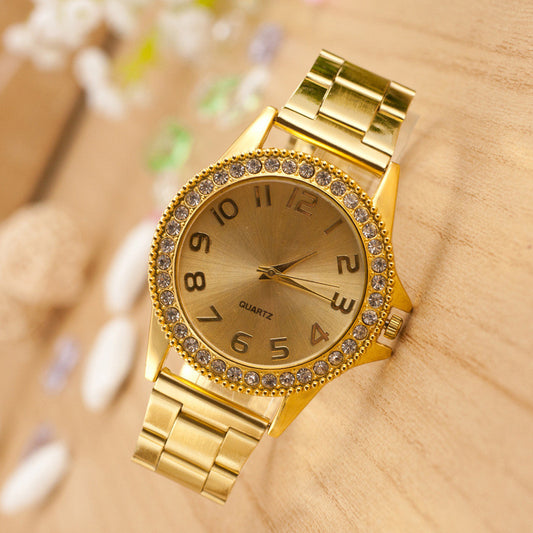 Golden Crystal Alloy Strap Watch