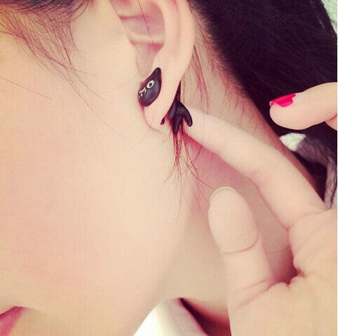 Cute Black Kitty Through Earring