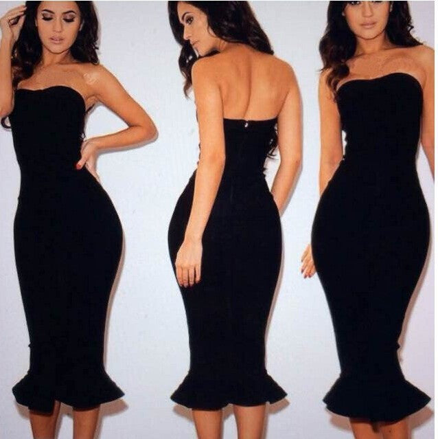 Strapless Sheath Bodycon Mermaid Tee Length Dress - Meet Yours Fashion - 2