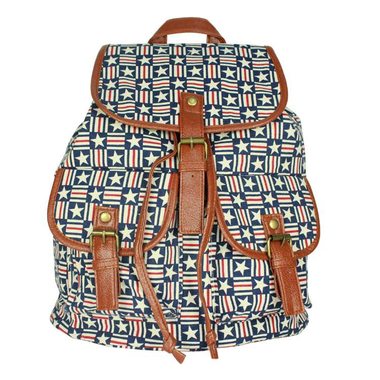 National Style Shoulder Canvas Students Backpack Bag