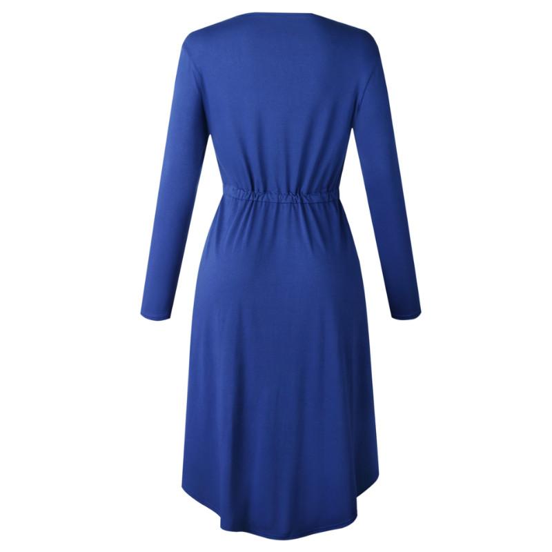 OL Tie Waist Pure Color Midi Dress