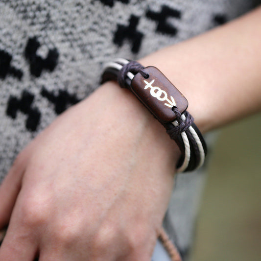 Carving Bone Woven Leather Bracelet