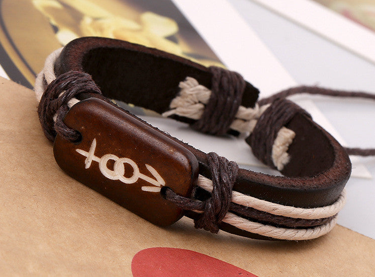 Carving Bone Woven Leather Bracelet