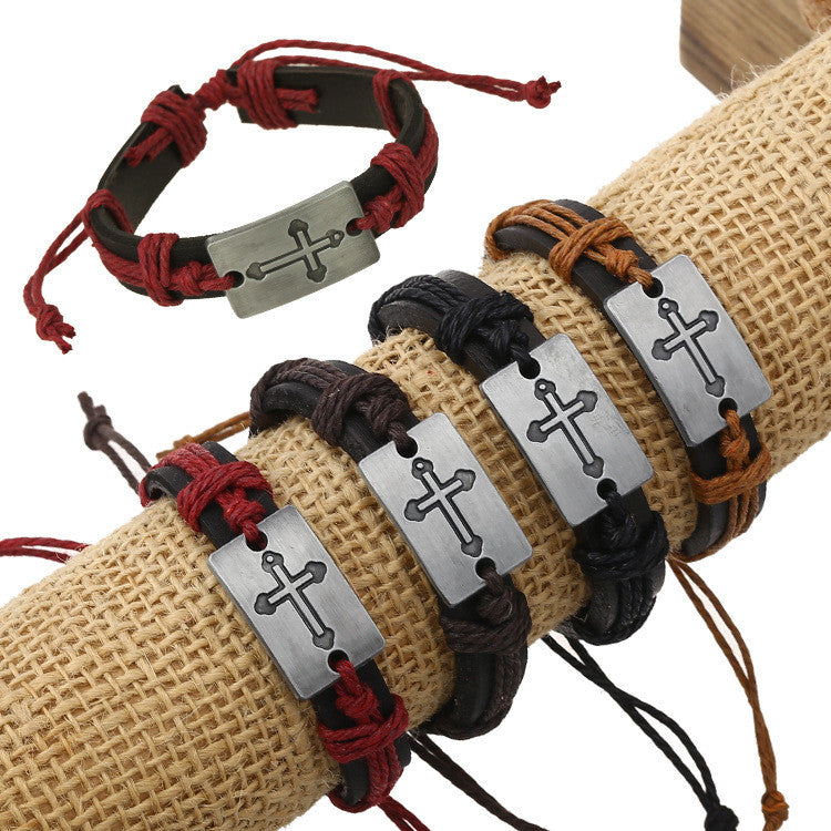 Fashion Hemp Rope Woven Leather Bracelet Set