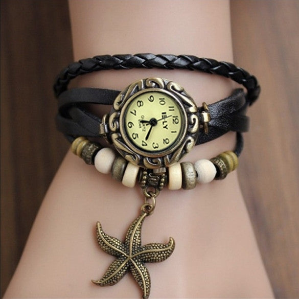 Stylish Quartz Weave Wrap Synthetic Leather Bracelet Women's Wrist Watch