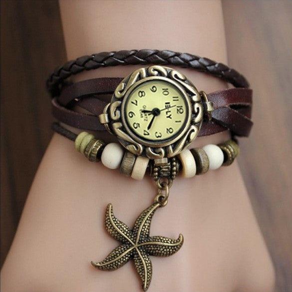 Stylish Quartz Weave Wrap Synthetic Leather Bracelet Women's Wrist Watch