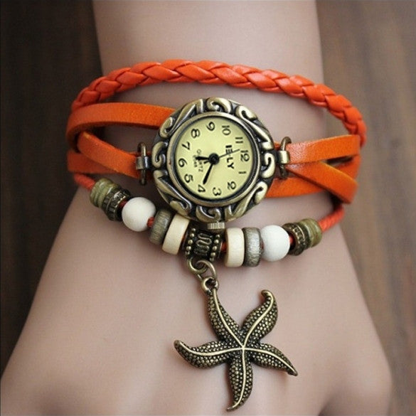 Stylish Quartz Weave Wrap Synthetic Leather Bracelet Women's Wrist Watch