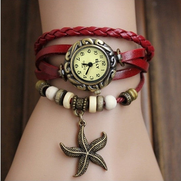 Stylish Quartz Weave Wrap Synthetic Leather Bracelet Women's Wrist Watch