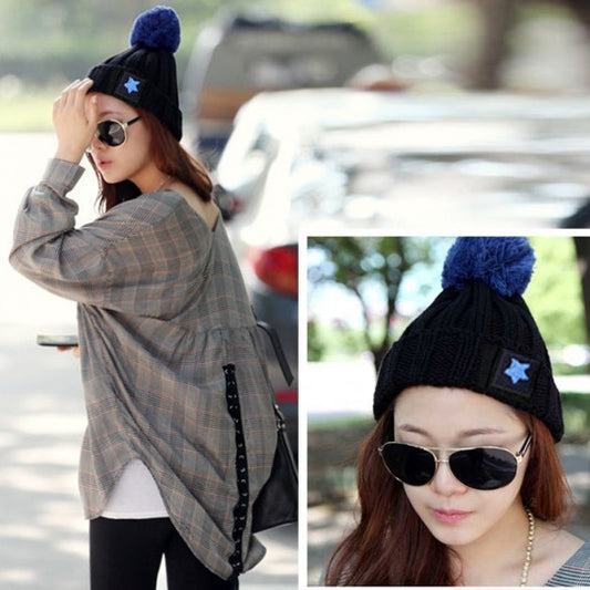 Roll-up Hem Bulb Pentagram Wool Knitted Hat Women Accessories