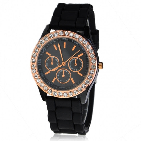 Silicone Golden Crystal Stone Quartz Girl Jelly Colorful Wrist Watch