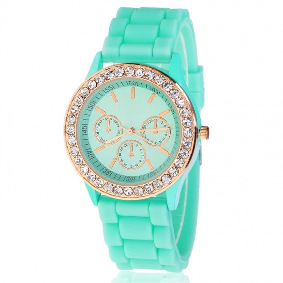 Silicone Golden Crystal Stone Quartz Girl Jelly Colorful Wrist Watch