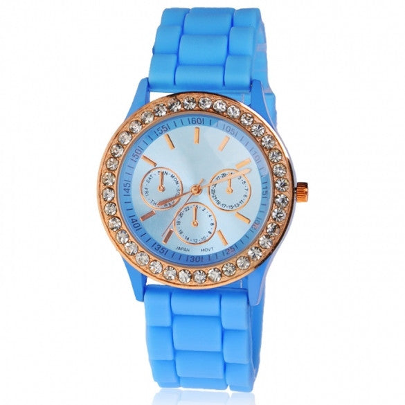 Silicone Golden Crystal Stone Quartz Girl Jelly Colorful Wrist Watch