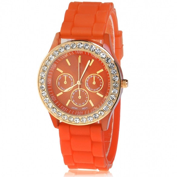 Silicone Golden Crystal Stone Quartz Girl Jelly Colorful Wrist Watch