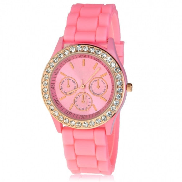 Silicone Golden Crystal Stone Quartz Girl Jelly Colorful Wrist Watch