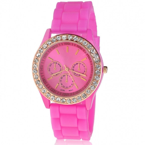 Silicone Golden Crystal Stone Quartz Girl Jelly Colorful Wrist Watch