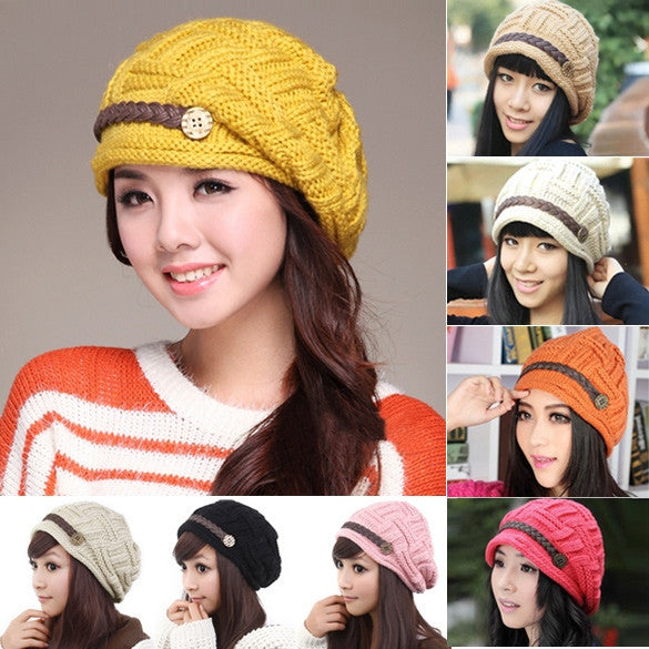 Winter Plicate Baggy Beanie Women's Knitted Ski Hat Cap