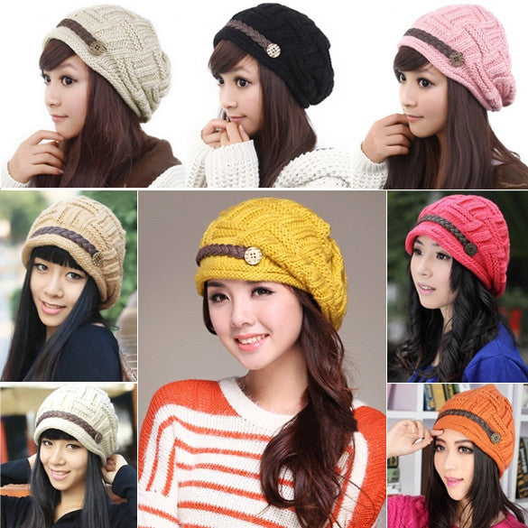 Winter Plicate Baggy Beanie Women's Knitted Ski Hat Cap