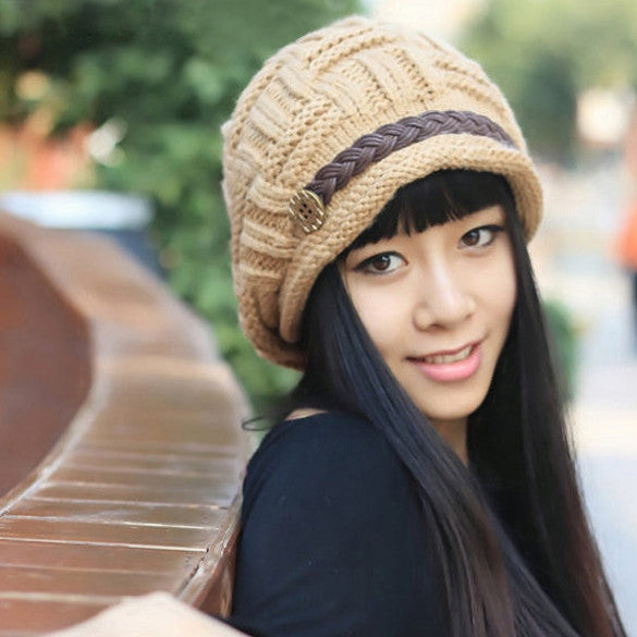 Winter Plicate Baggy Beanie Women's Knitted Ski Hat Cap