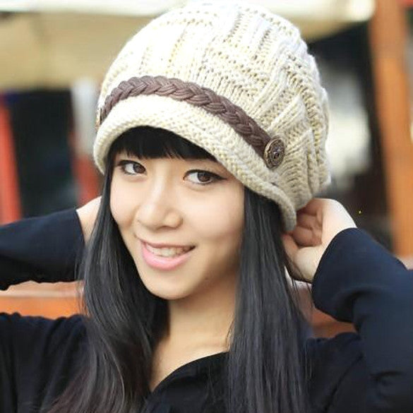 Winter Plicate Baggy Beanie Women's Knitted Ski Hat Cap