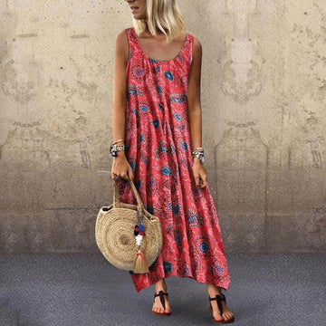 Printed Sleeveless Large Hem Plus Size Long Dress