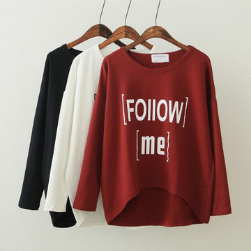 Women's Loose Letter Print Irregular T-shirt - Meet Yours Fashion - 1