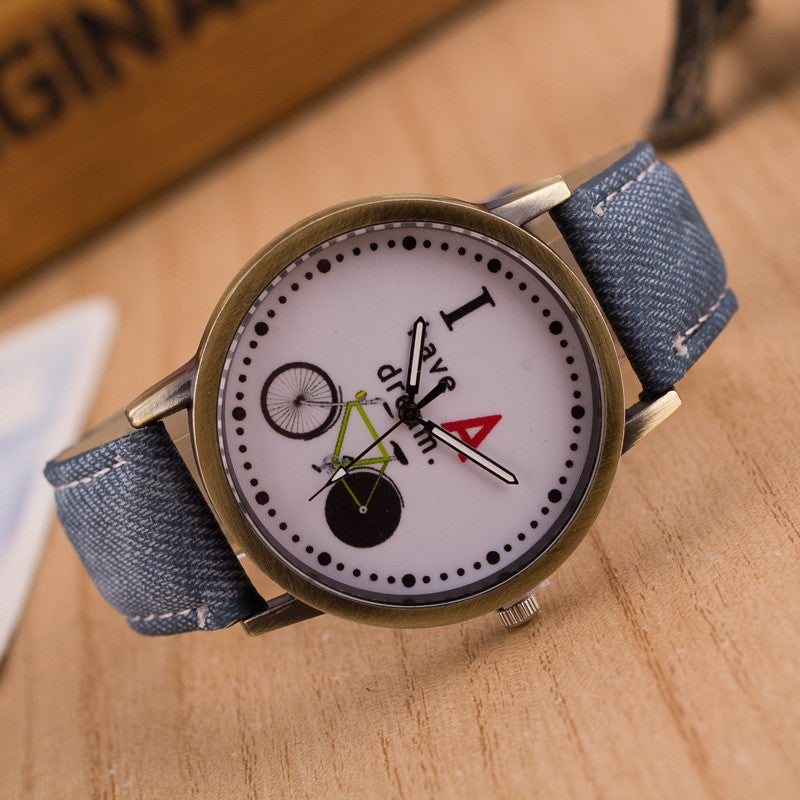 Bike Denim Print Retro Watch