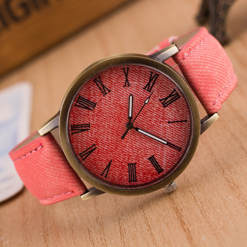 Classic Denim Strap Roman Number Watch