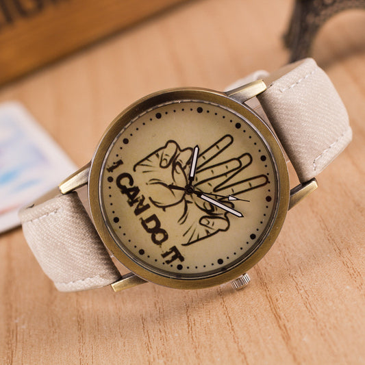 British Retro Denim Print Comics Watch