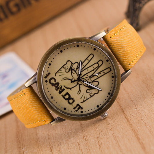 British Retro Denim Print Comics Watch